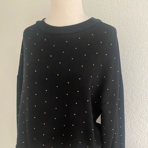 Beach Riot Long Sleeve Raw Edge-Hem Bejeweled Black Crop Sweatshirt‎ Size L